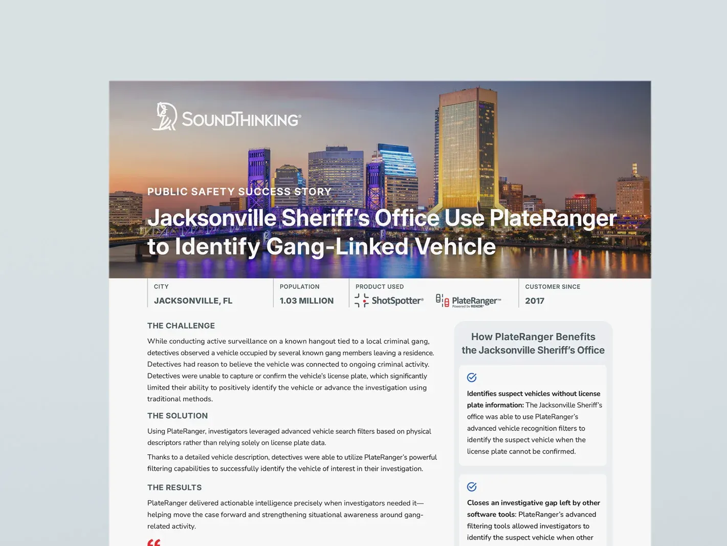 Jacksonville Sheriff’s Office Use PlateRanger to Identify Gang-Linked Vehicle